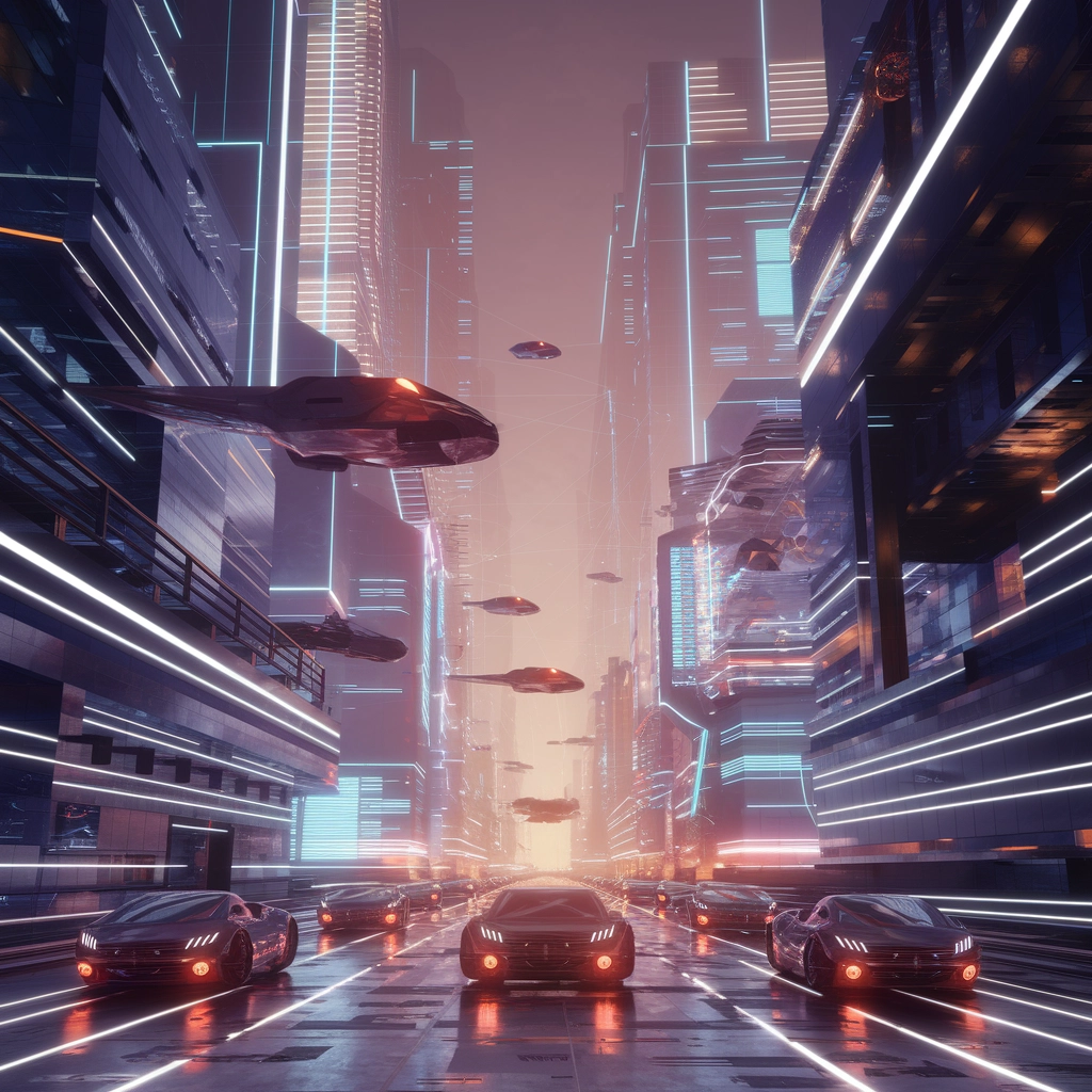 Crepuscolo al Neon: Un Paesaggio Urbano Sci-Fi Lucido