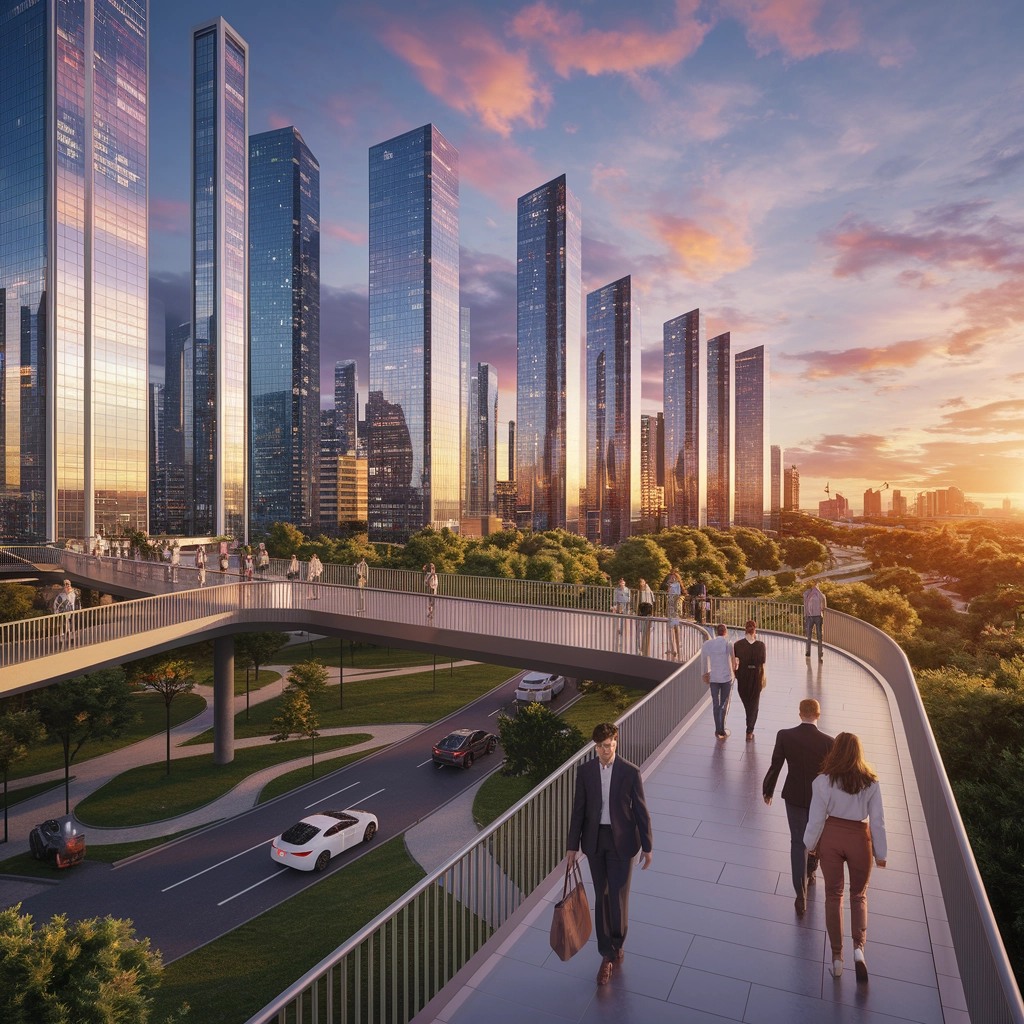 Paesaggio Urbano Futuristico al Tramonto