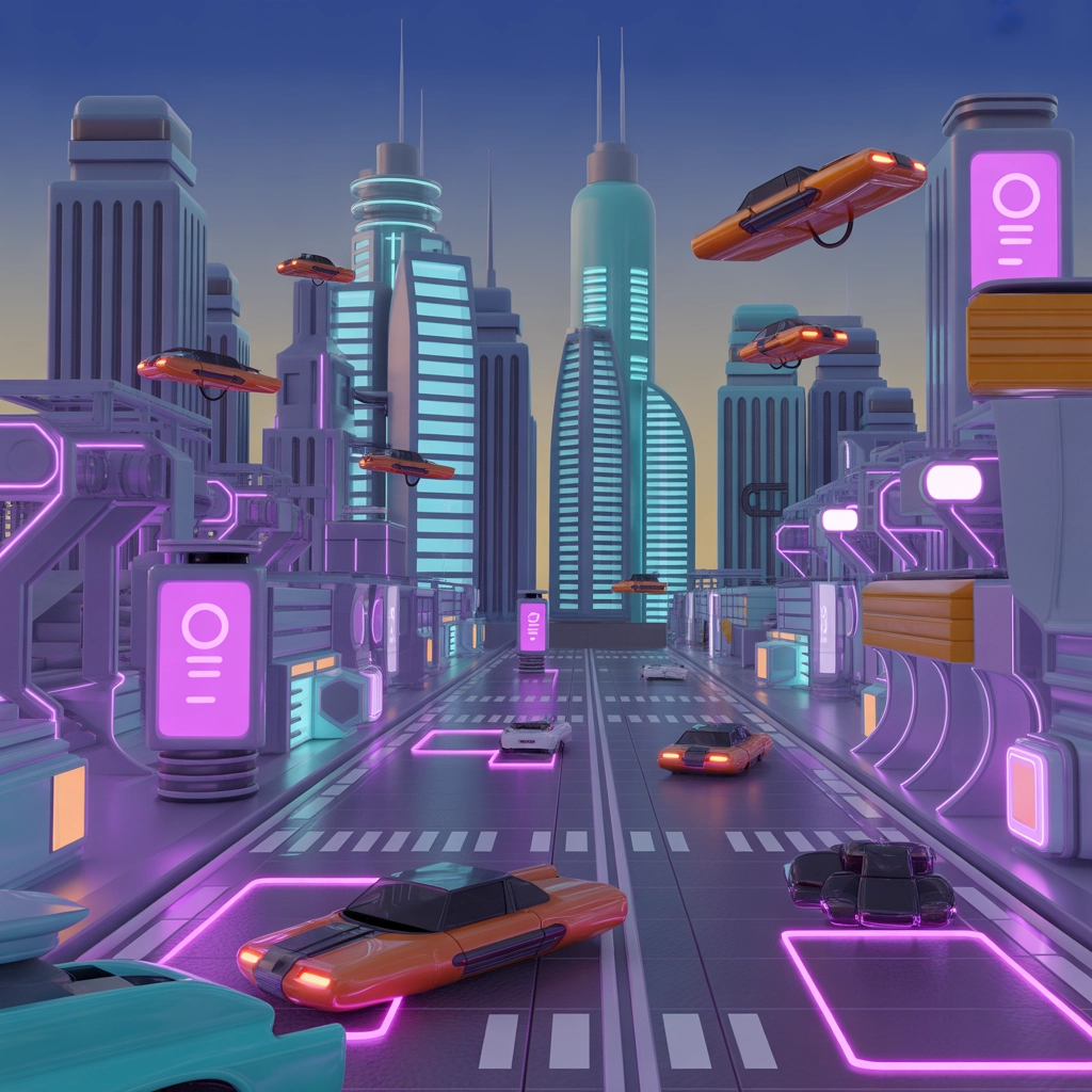 Metropoli Futura al Neon al Tramonto