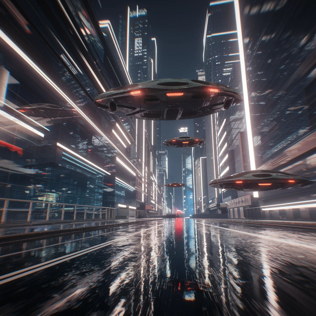 Notti al Neon: Paesaggio Urbano Futuristico in 3D Cinematografico