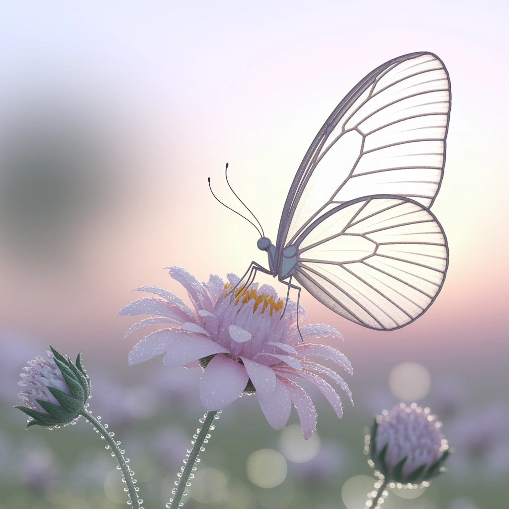 Farfalla Traslucida all'Alba: Delicata Serenità 3D
