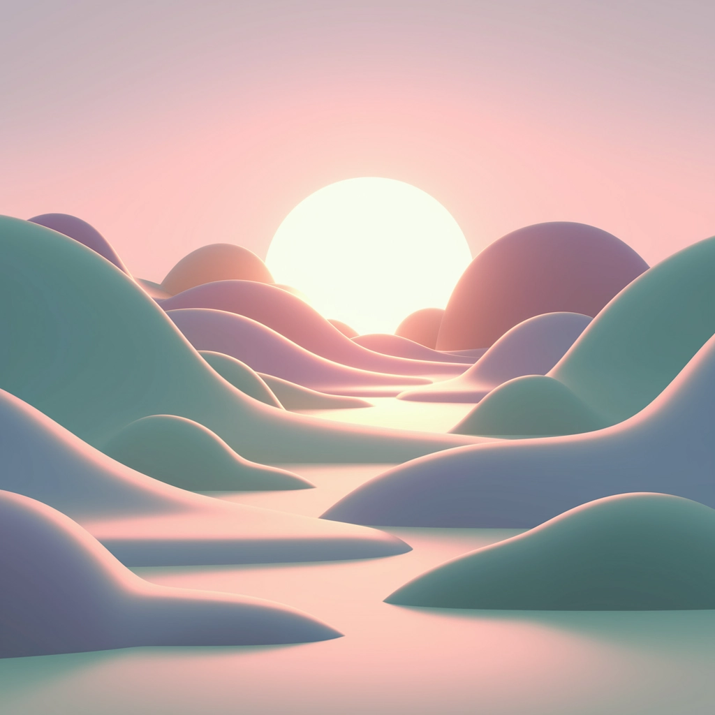 Paesaggio Minimalista 3D all'Alba da Sogno