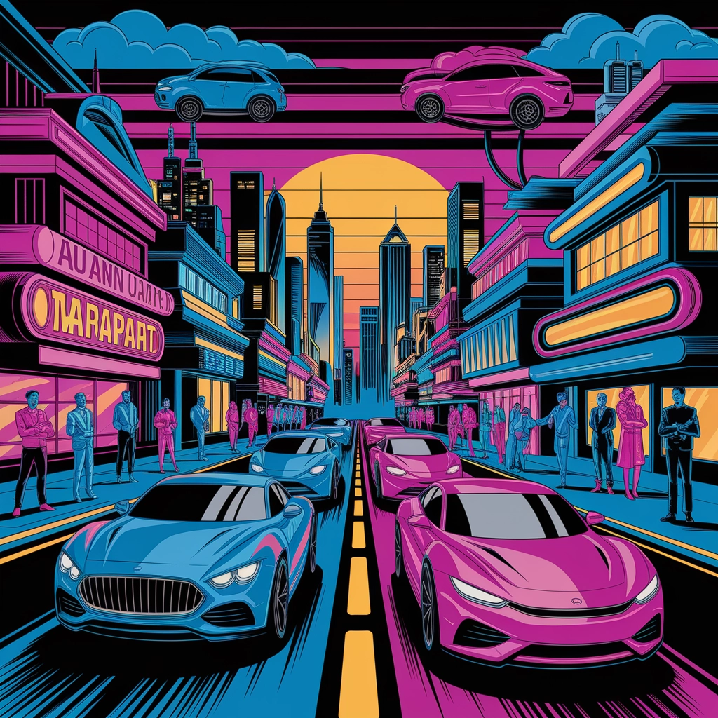 Cieli al Neon: Città Futuristica in Stile Hypertoon