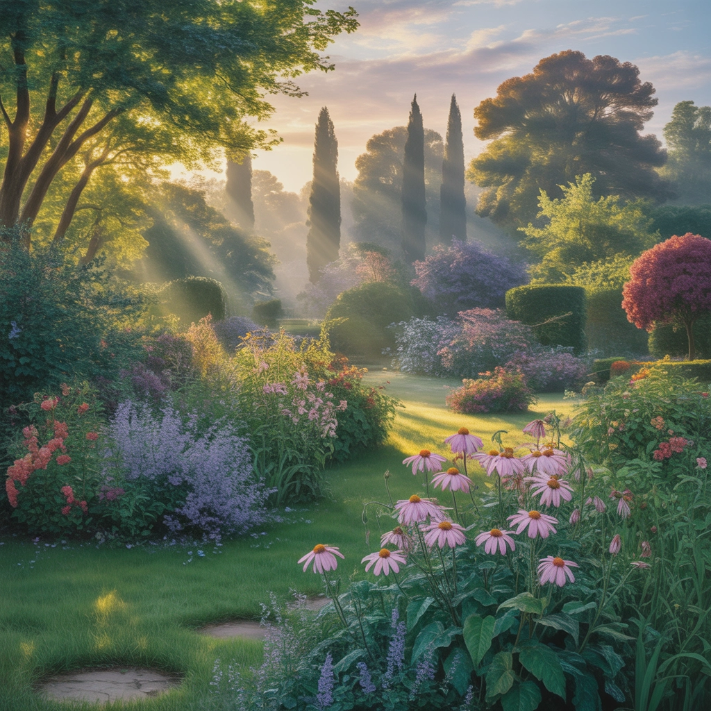 Alba nel Giardino: Serenità a Olio su Tela