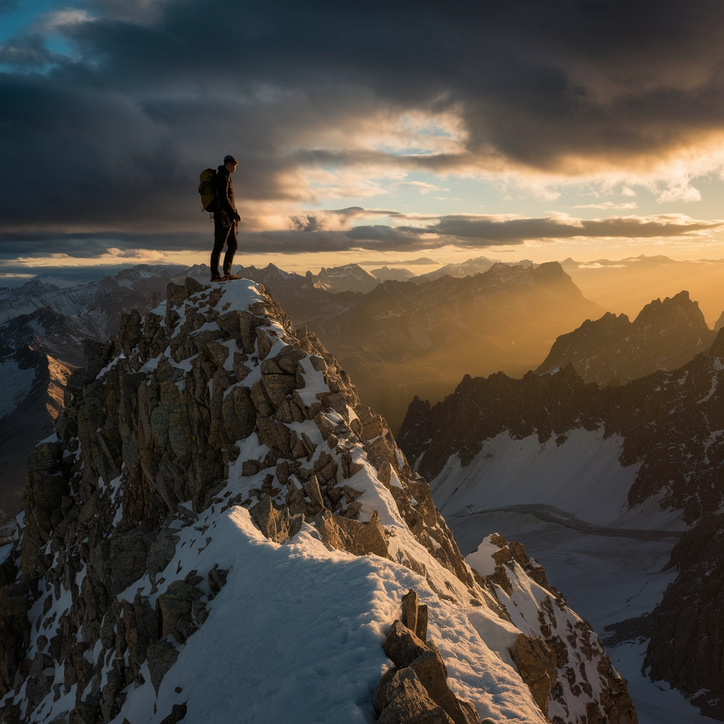 Solitudine in Vetta: Alpinista all'Alba