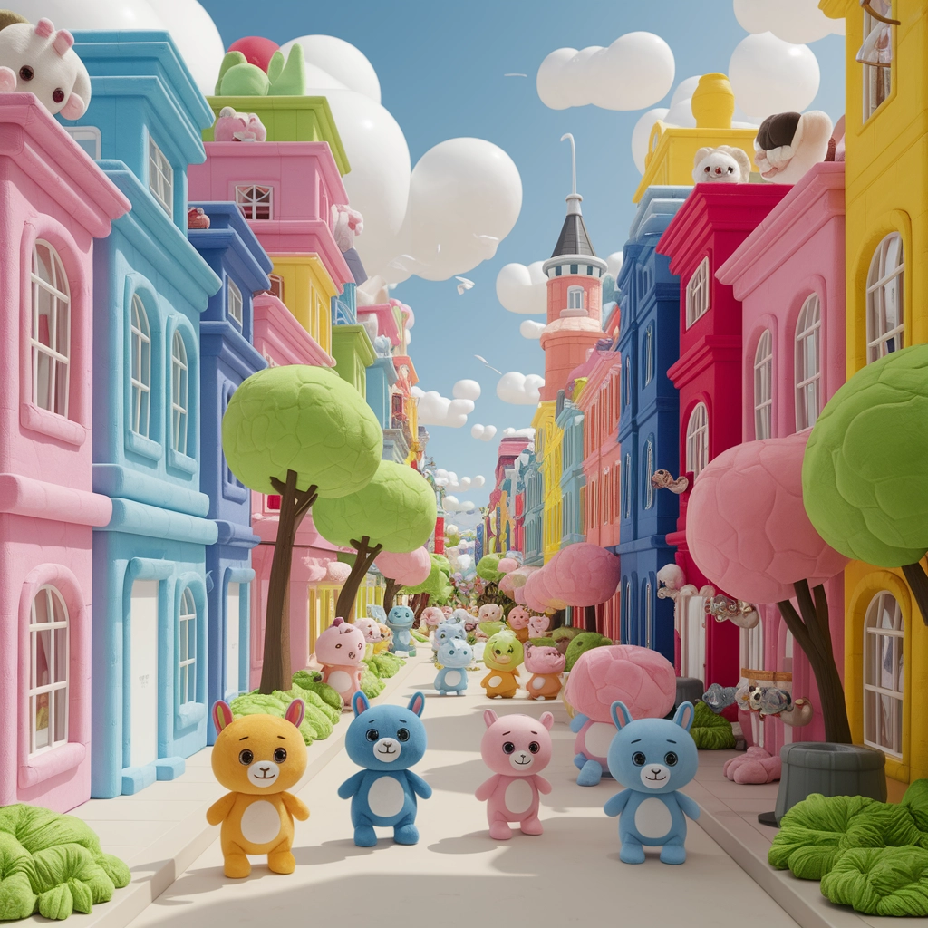 Metropoli di Peluche: Una Città Morbida e Colorata