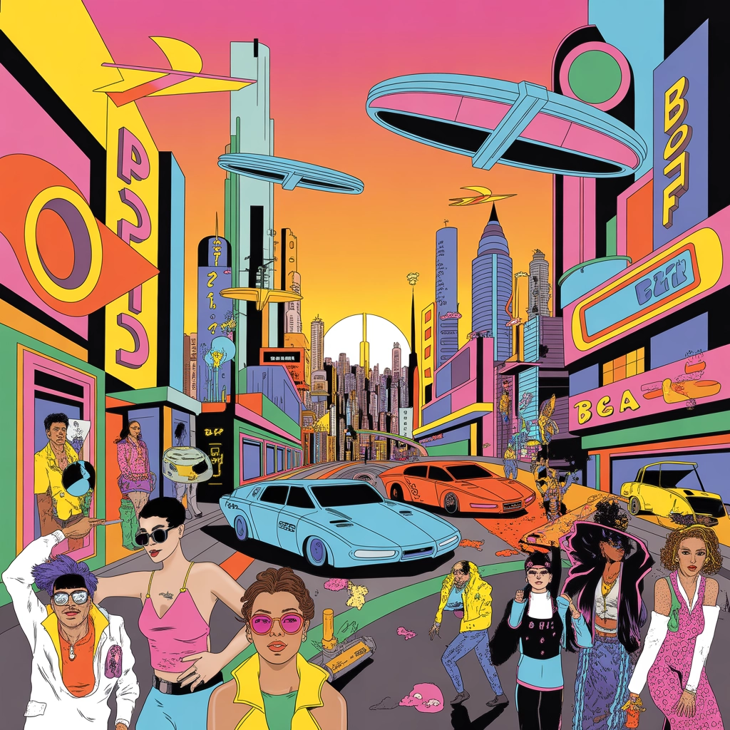 Città Pop-Art Futuristica al Tramonto