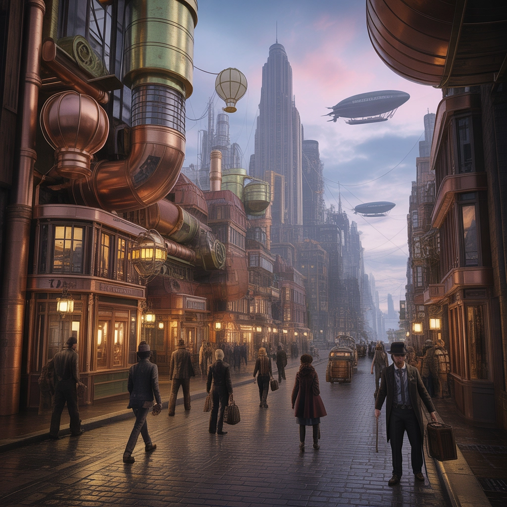 Città Steampunk al Tramonto
