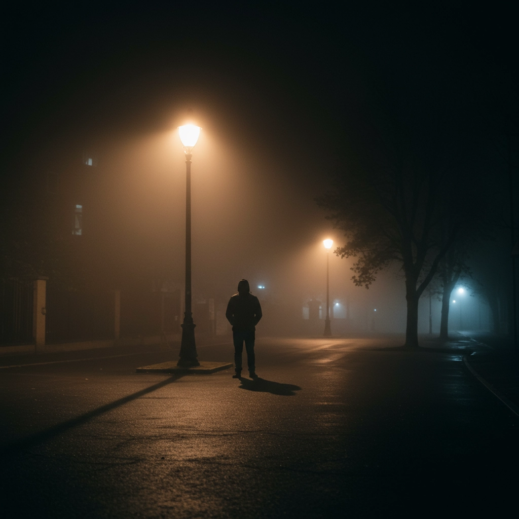 Figura Ombrosa in una Notte Nebbiosa