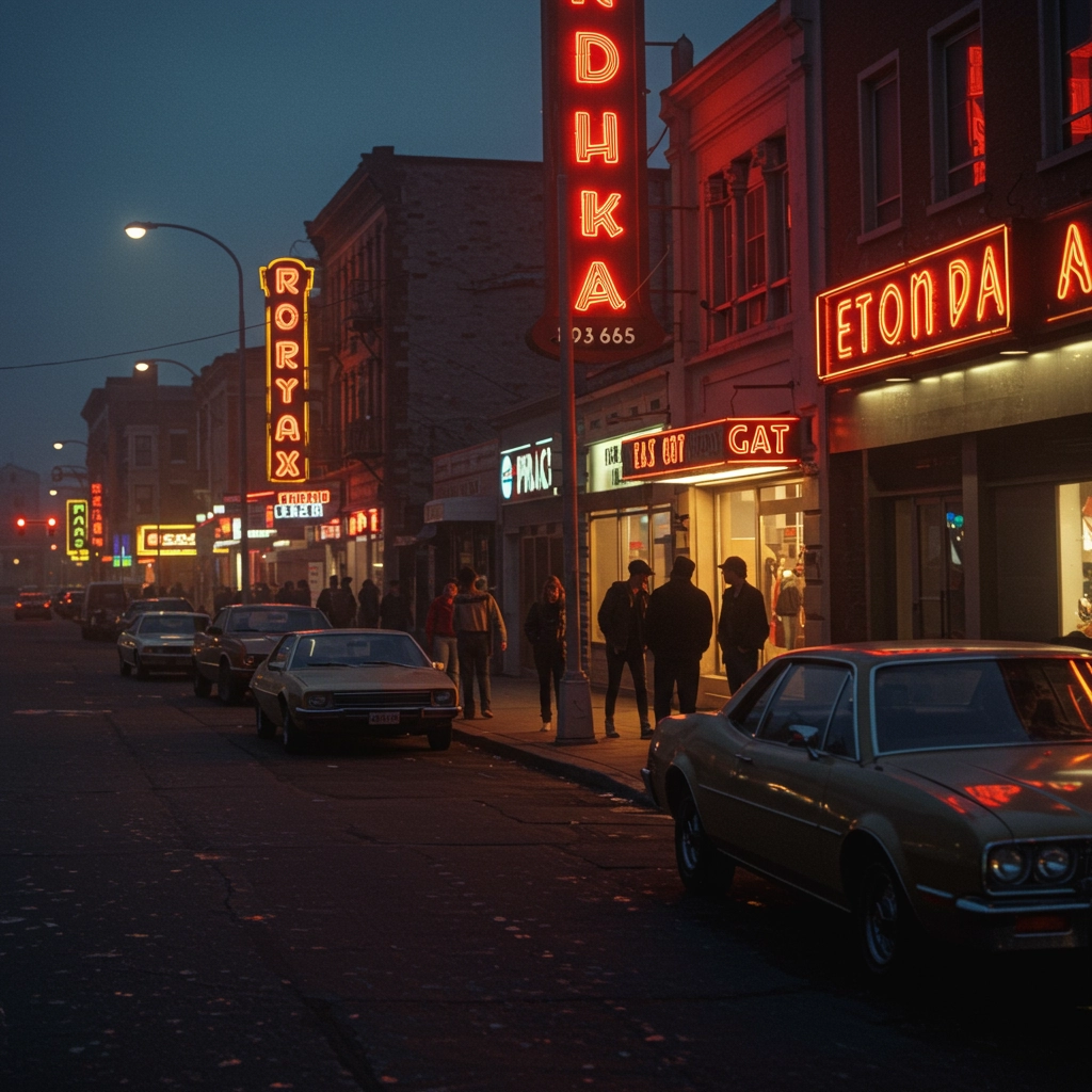 Ricordi al Neon: Strada degli anni '80 al Tramonto