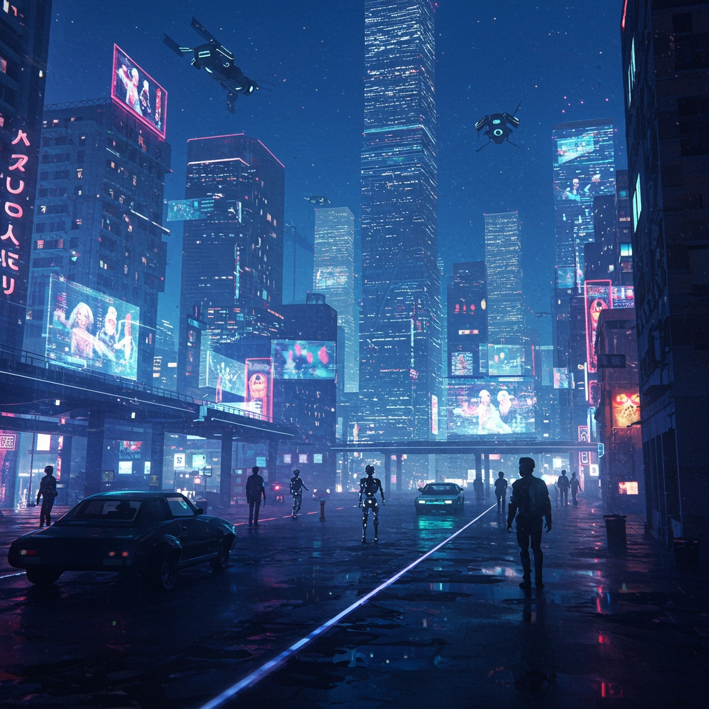 Armonia al Neon: Metropoli Sci-Fi Lucida