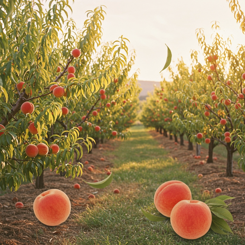 Frutteto di Pesche Fiabesco all'Ora d'Oro