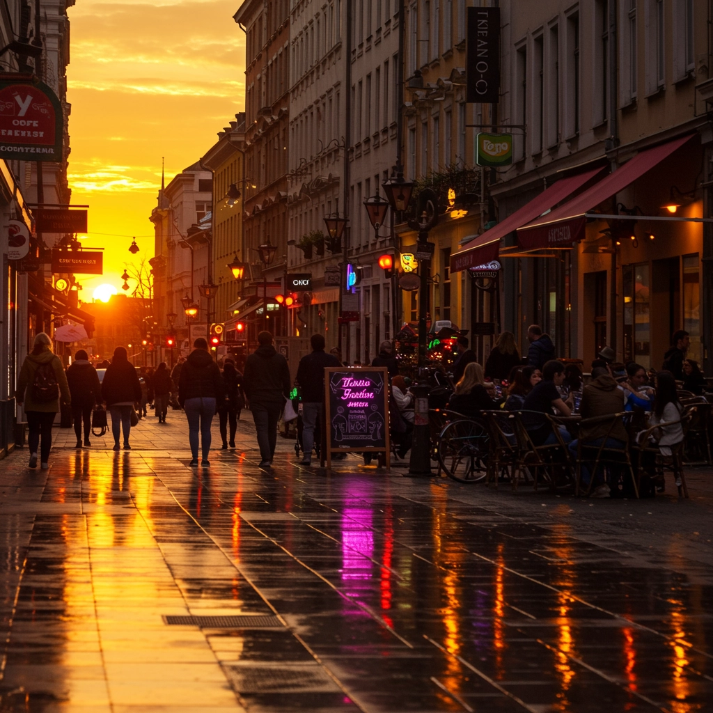 Passeggiata in città all'ora d'oro