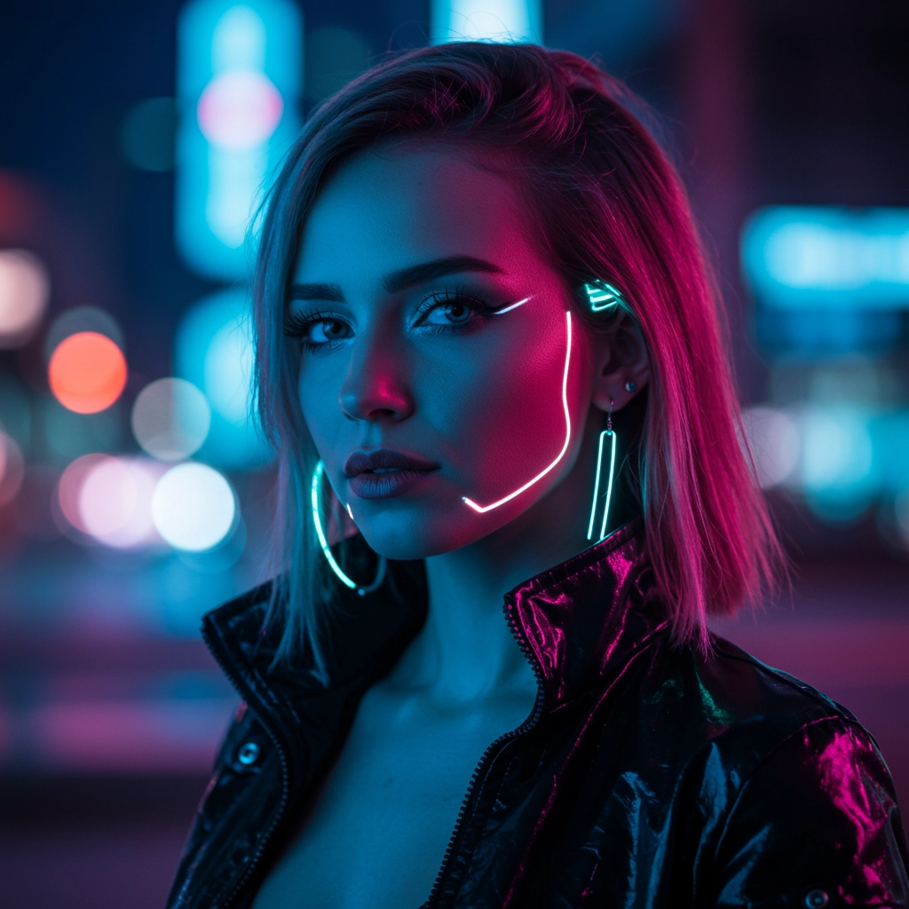 Sguardo Neon: Ritratto Futuristico