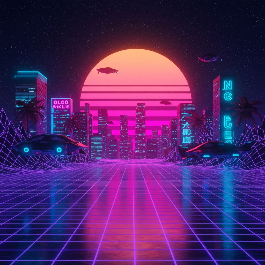 Notti al Neon: Paesaggio Urbano Futuristico Retrowave