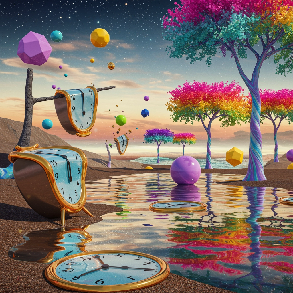Paesaggio Onirico Psichedelico: Illustrazione Surreale e Stravagante
