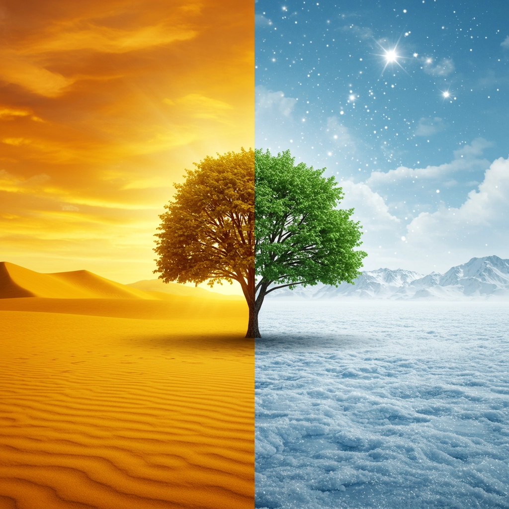 Surreale Paesaggio Diviso tra Caldo e Freddo