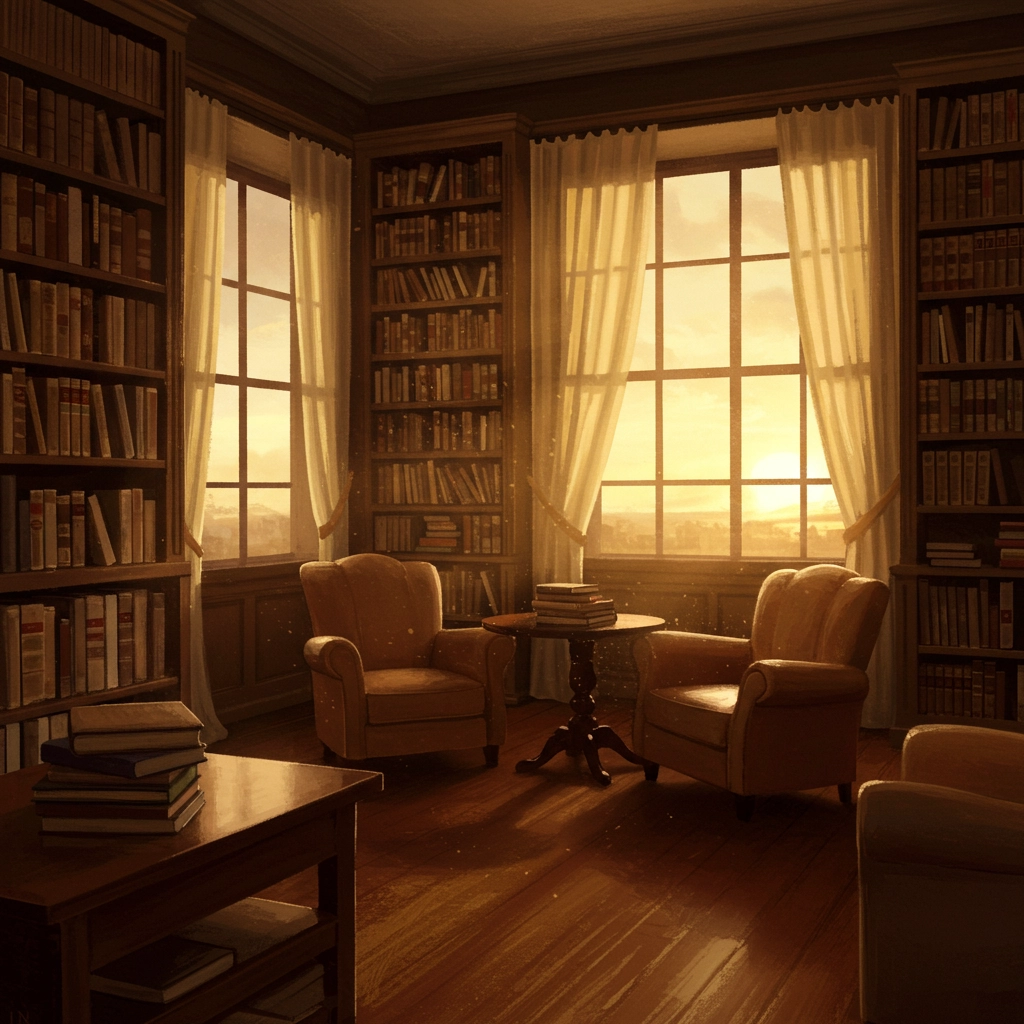 L'ora d'oro in una biblioteca vintage