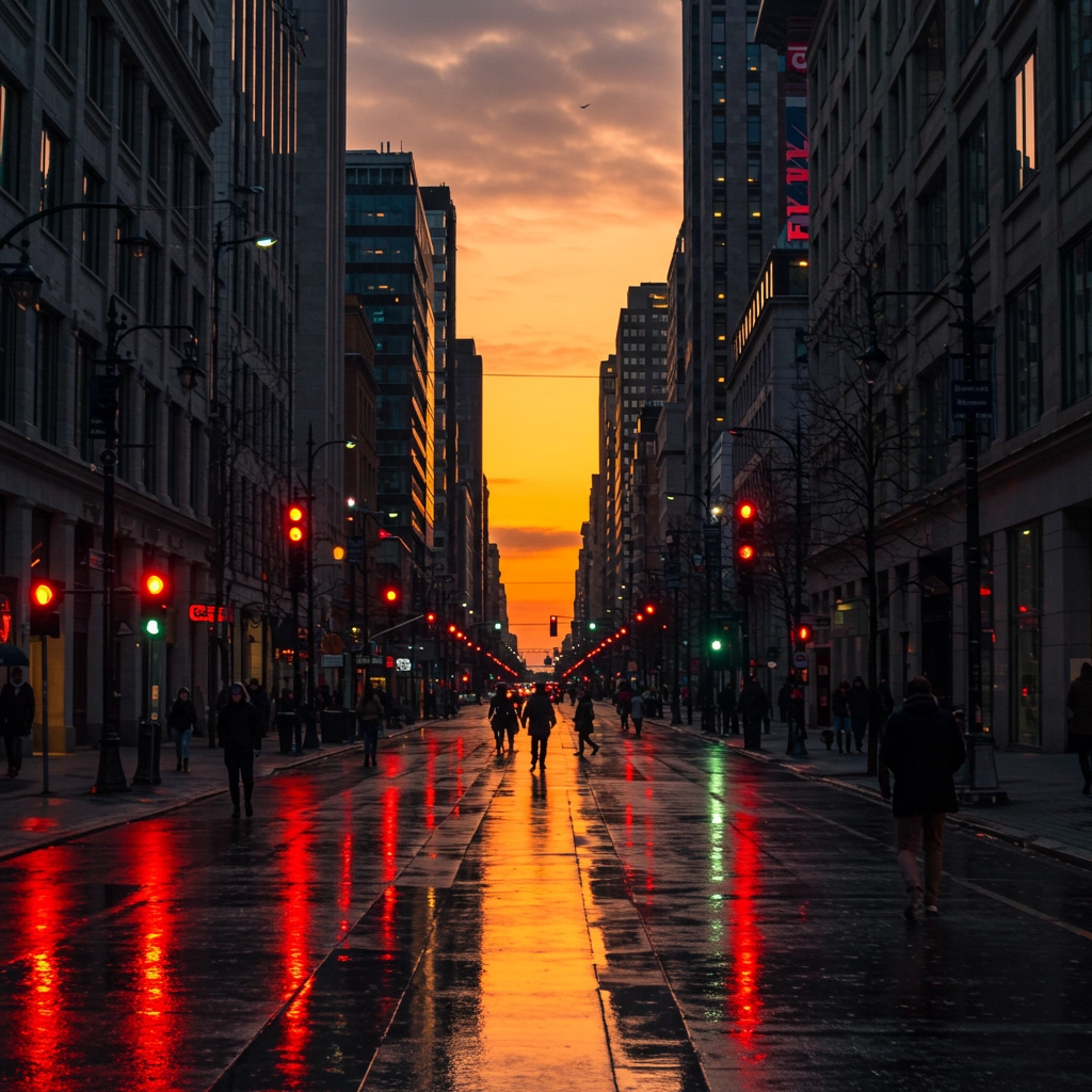 City Pulse: Scatto Urbano Grandangolare al Tramonto