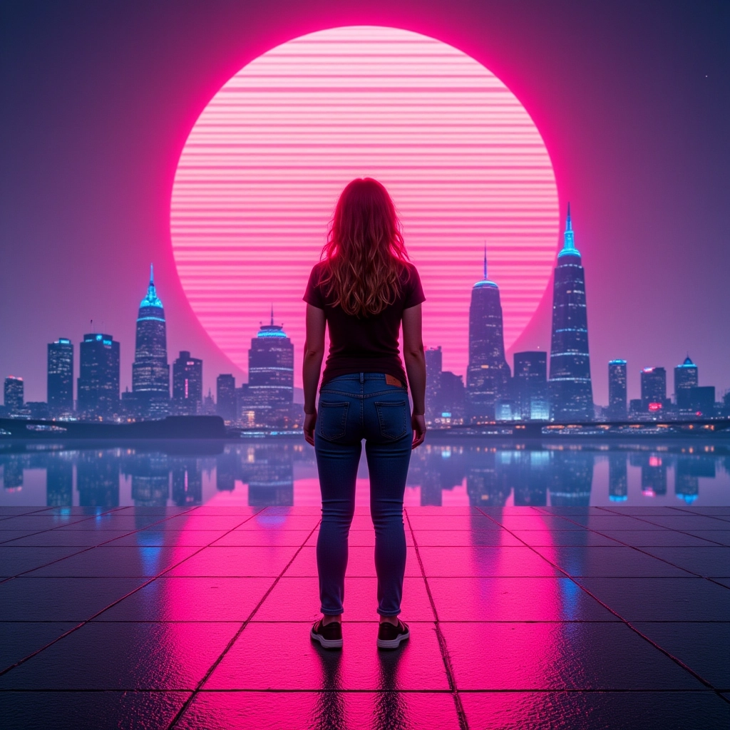 AI-generated obrázek Retrowave AI generátor obrázků