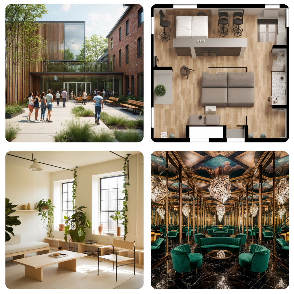 Esempi di concept architettonici e visualizzazioni di interni generate con Photomatic
