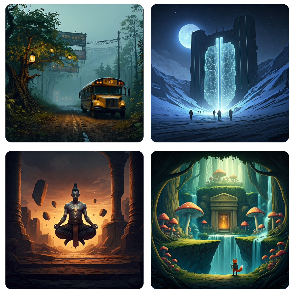 Esempi di personaggi, scene e design di giochi generati con Photomatic