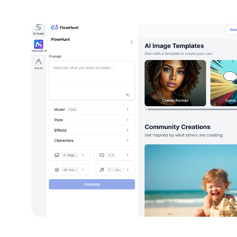 Screenshot delle impostazioni di generazione AI di Photomatic