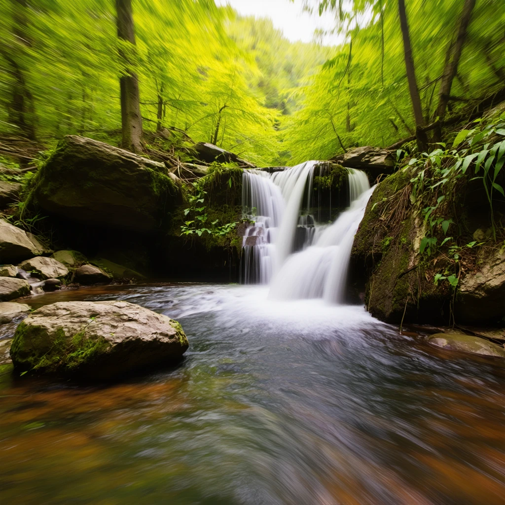 Cascate da Sogno con Flusso d'Acqua Sfocato