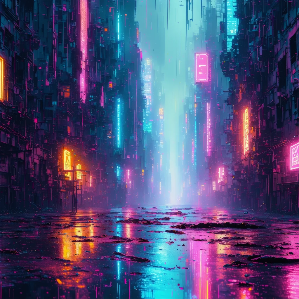 Illustrazione di Paesaggio Urbano Futuristico per un Romanzo Cyberpunk