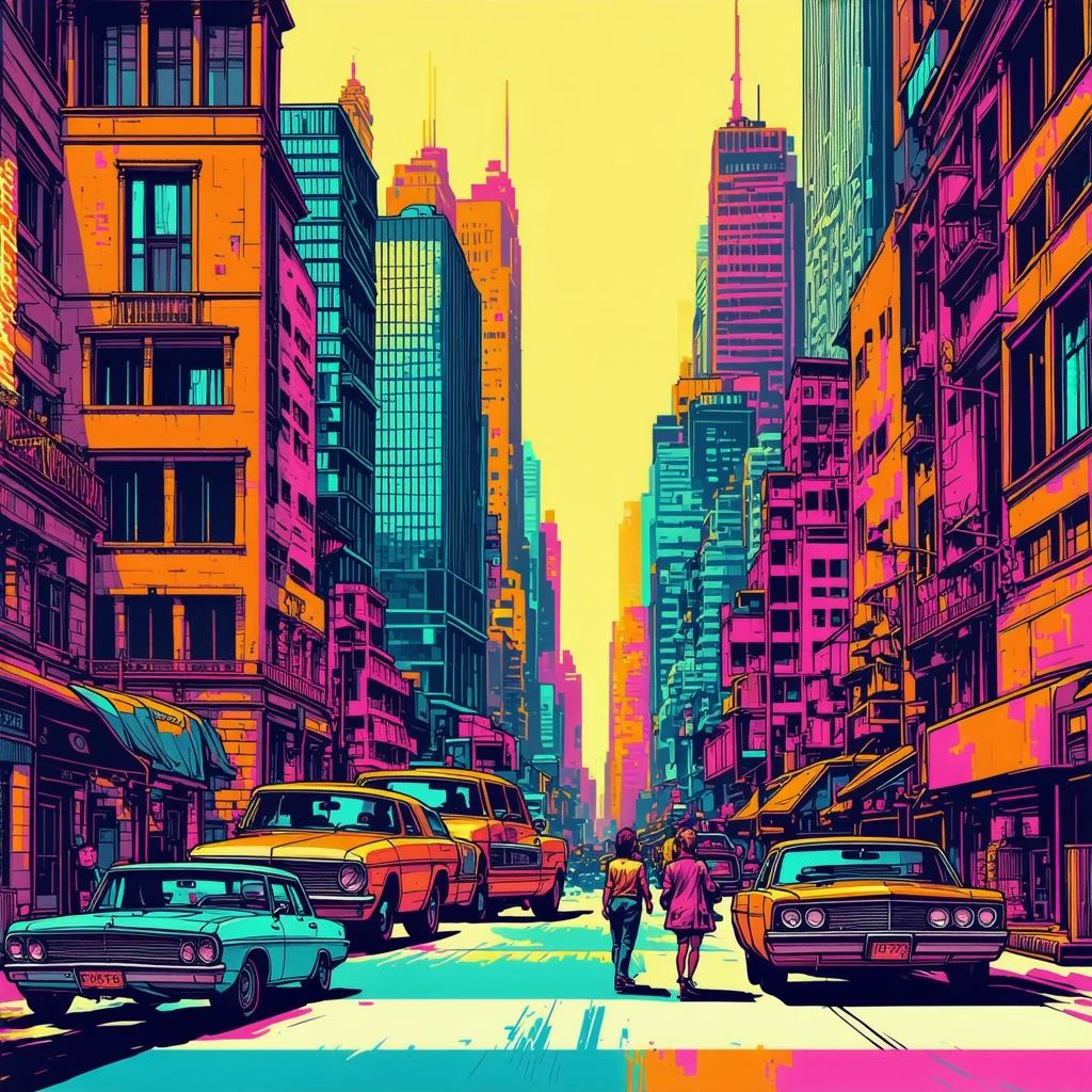 插画流行风格的都市景观