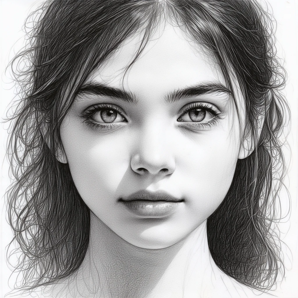 AI-generated black and white pencil sketch portrait of a woman