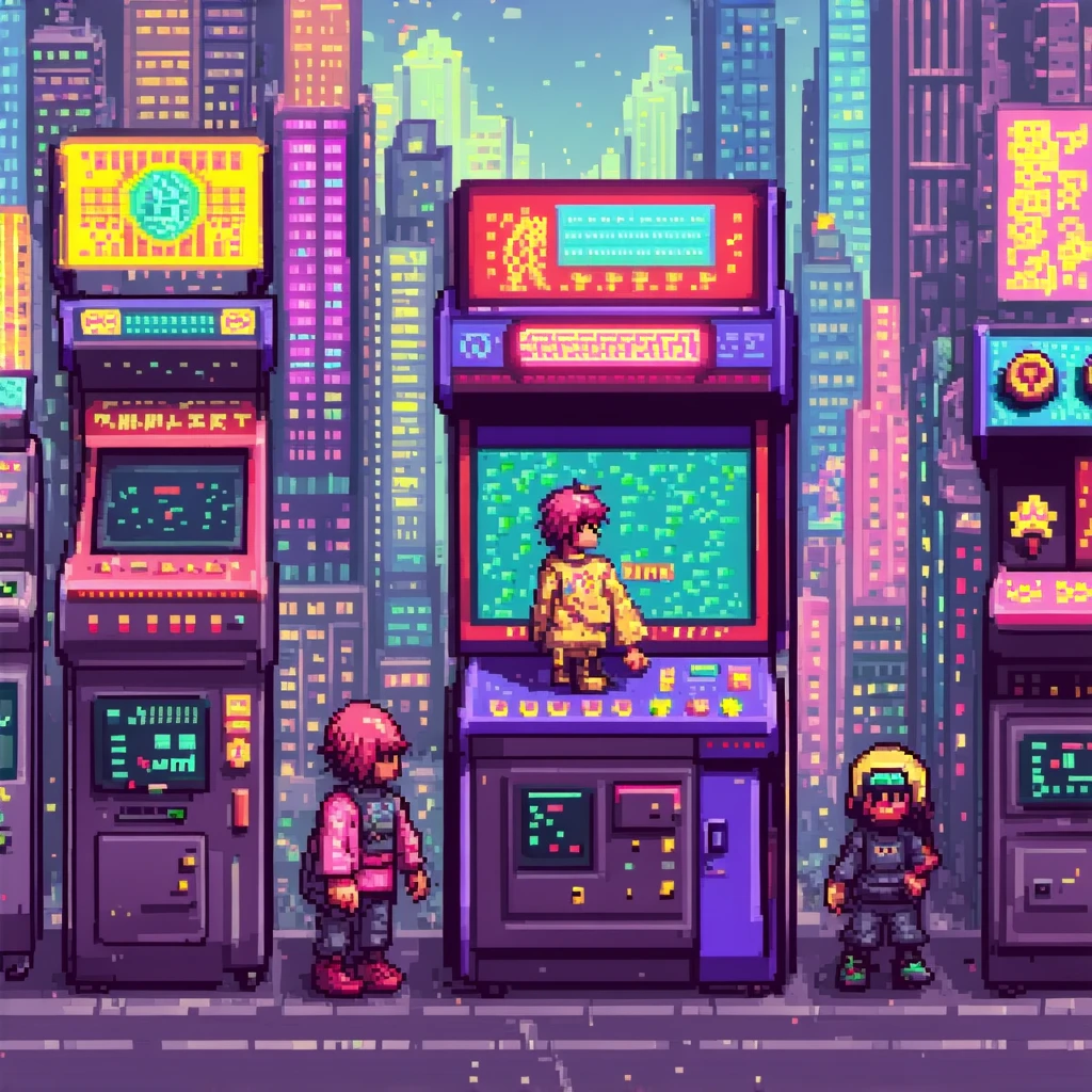Arte promozionale per videogioco in stile retrò